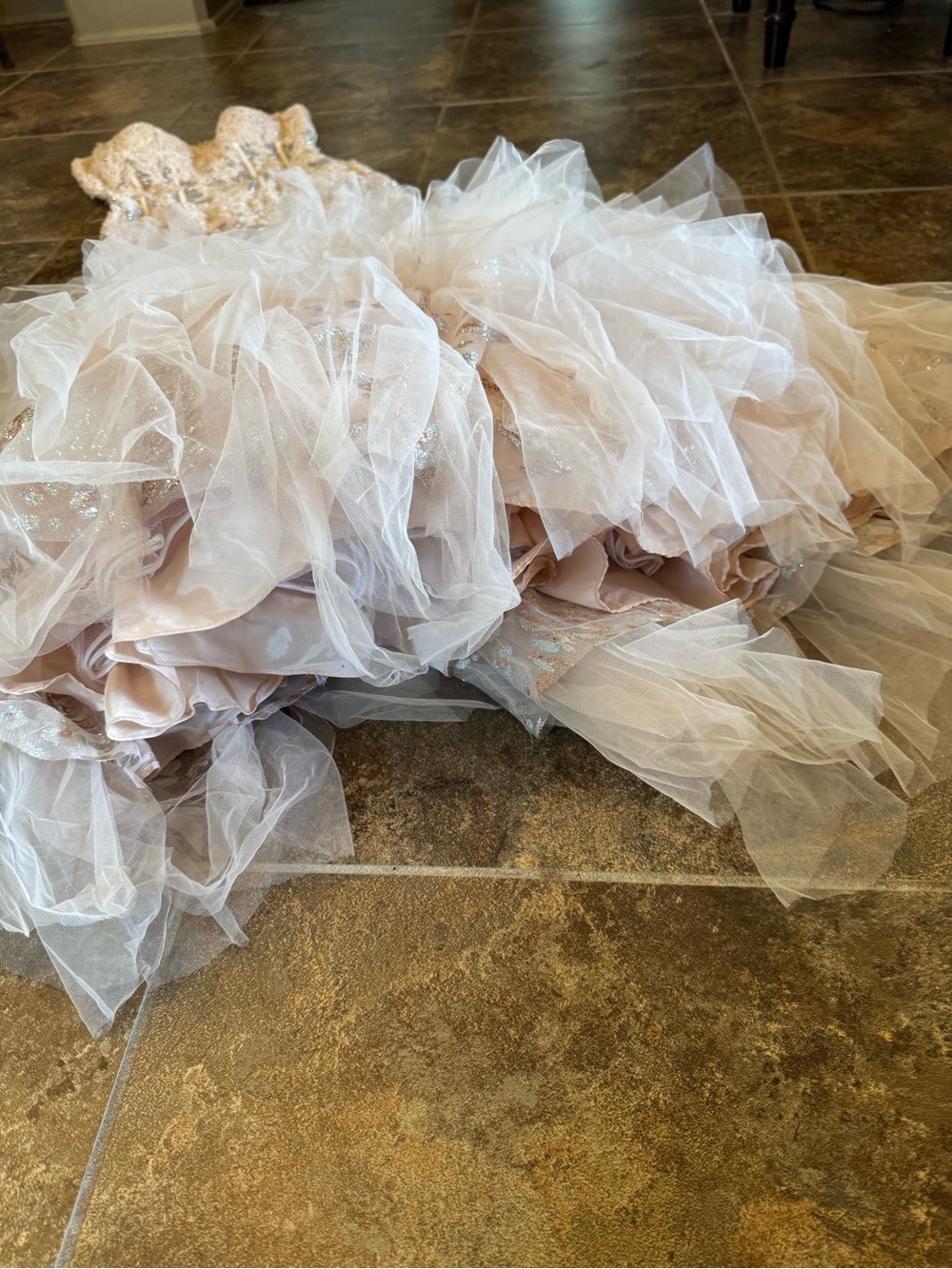 Jovani Blush Champagne Ruffled Mermaid Evening Gown - Picture 6 of 14